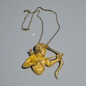 Vintage Sagittarius Archer Figural Pendant Necklace Gold Tone Chain Mid Century